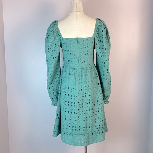 Chelsea 28 CINCHED FRONT EYELET LONG SLEEVE A-LINE DRESS IN GREEN SEAGLASS small - Picture 11 of 14